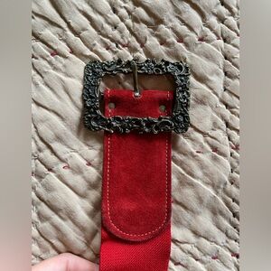 Stretchy Red Belt with Red Leather Accents